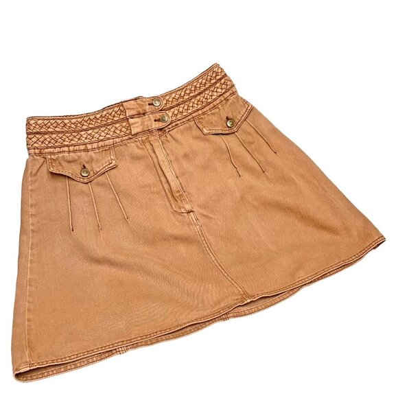 Free People Hemp Cotton Blend Distressed Brown Braided Wide Waist A Lined‎ Skirt - Picture 10 of 10